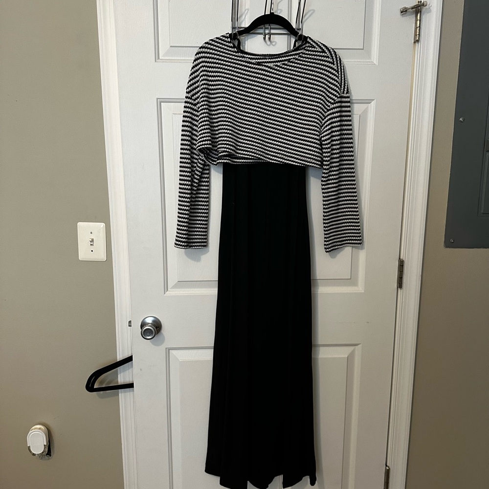 Two piece Striped Top Black Dress